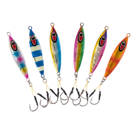 CalissaOffshore Speed Jig 80g - 550g Tuna Rigged 3/0 + 7/0 Assist Hooks Butterfly - Vertical Speed Lure Slow Pitch Flat 150g 250g 400g